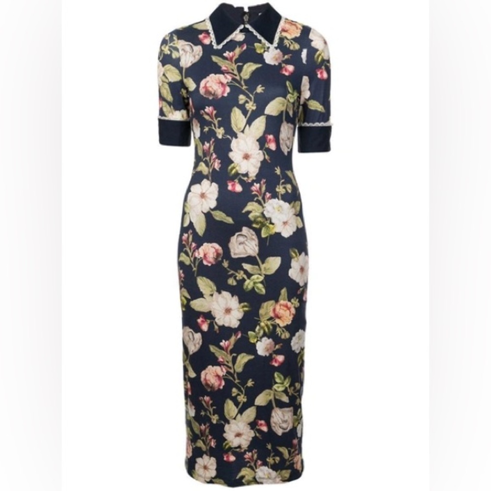 Alice + Olivia Navy Floral Midi Dress - Picture 2 of 5